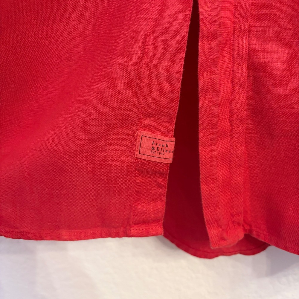 Frank & Eileen Megan Maxi Shirtdress OS Washed Linen Summer Red Button Americana - Picture 8 of 12